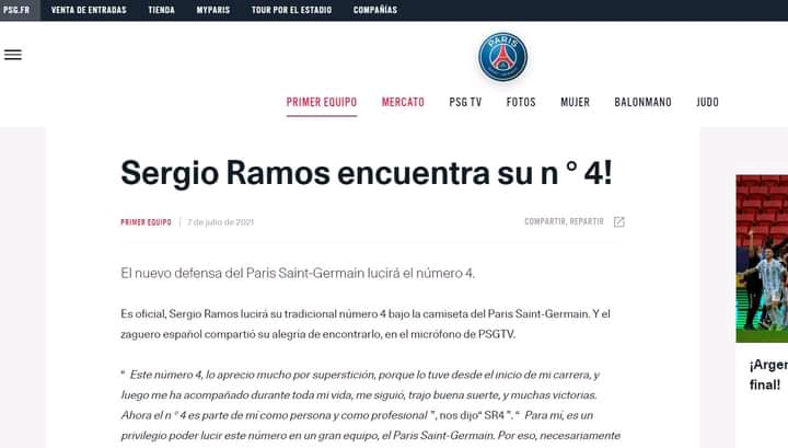 بيان باريس سان جرمان حول رقم راموس